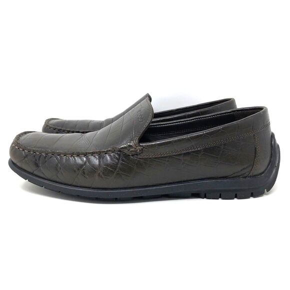 Ecco Leather Croc Embossed Driving Loafers Mens Size 41 US 10 Euro Preppy Mocs - Picture 1 of 13